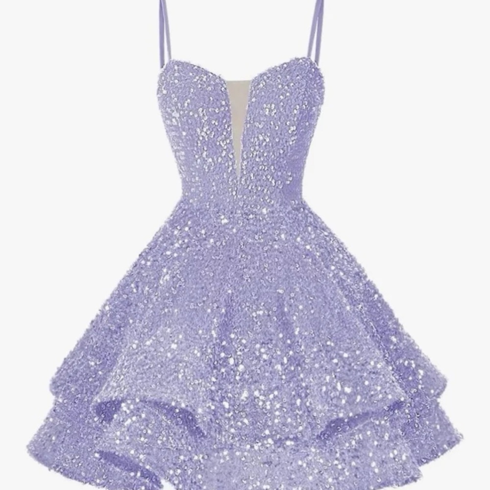 Sparkling Lavender Sequin Prom Dress with Spaghetti Straps